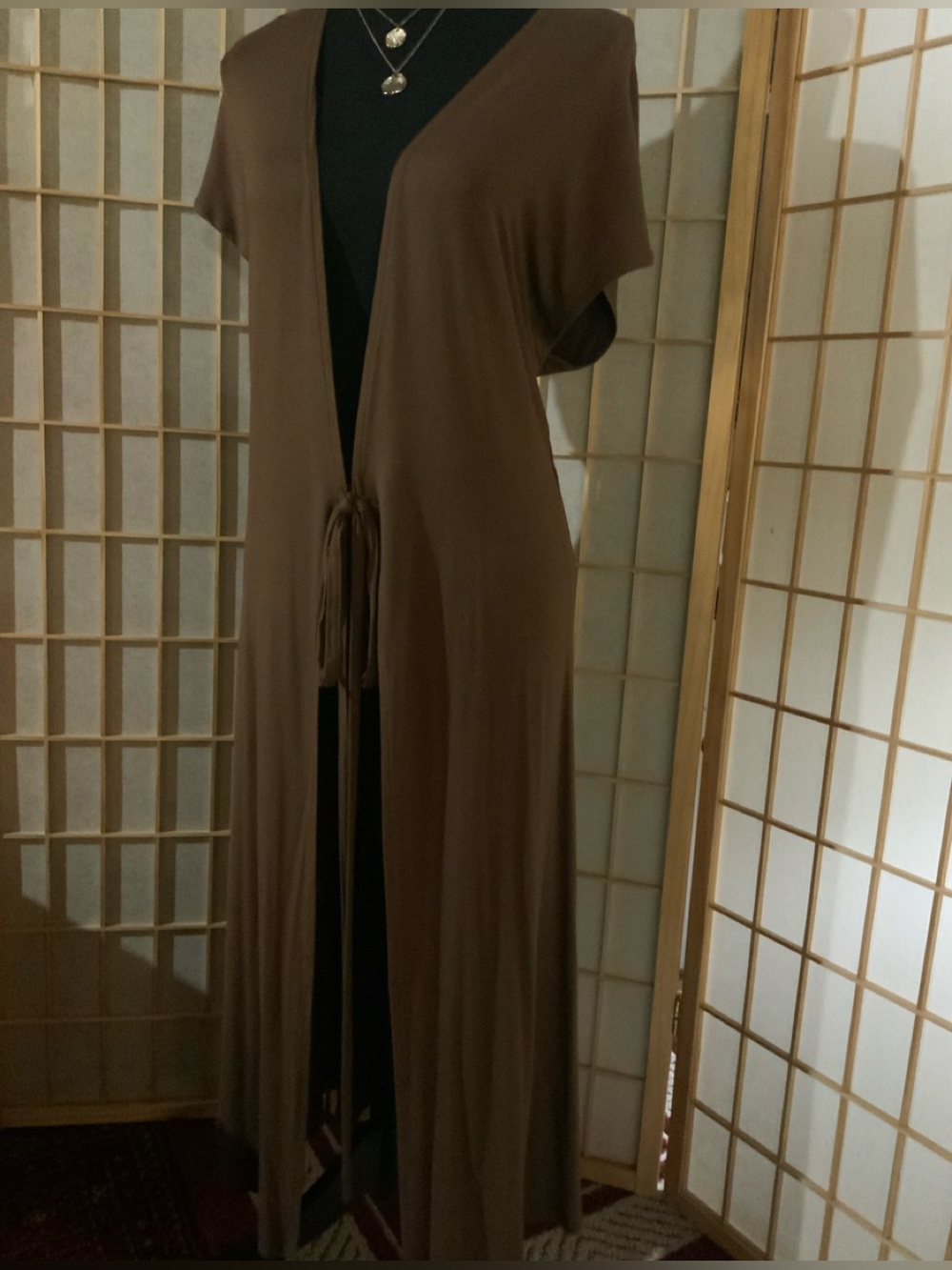 New York & Company Brown Tie-Front Duster Cardigan